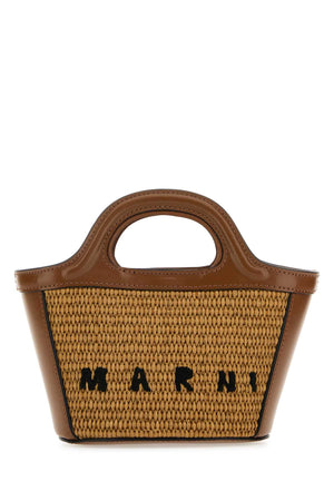 MARNI Mini Two-tone Leather and Straw Tropical Handbag