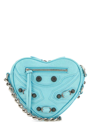 BALENCIAGA Mini Light Blue Leather Heart Crossbody Handbag