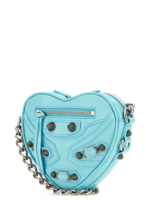 BALENCIAGA Mini Light Blue Leather Heart Crossbody Handbag