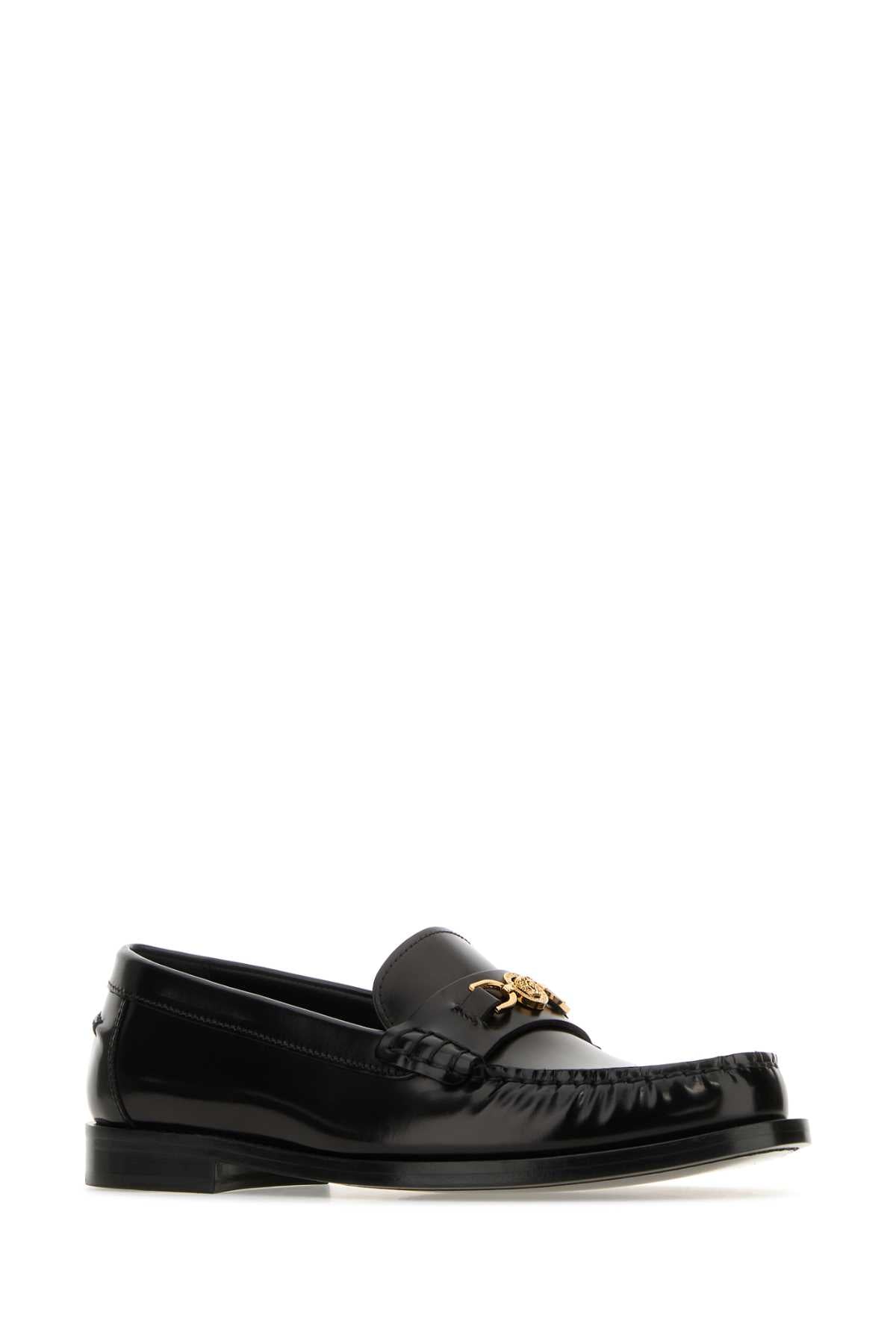 VERSACE Elegant Black Leather Medusa 95 Loafers for Women