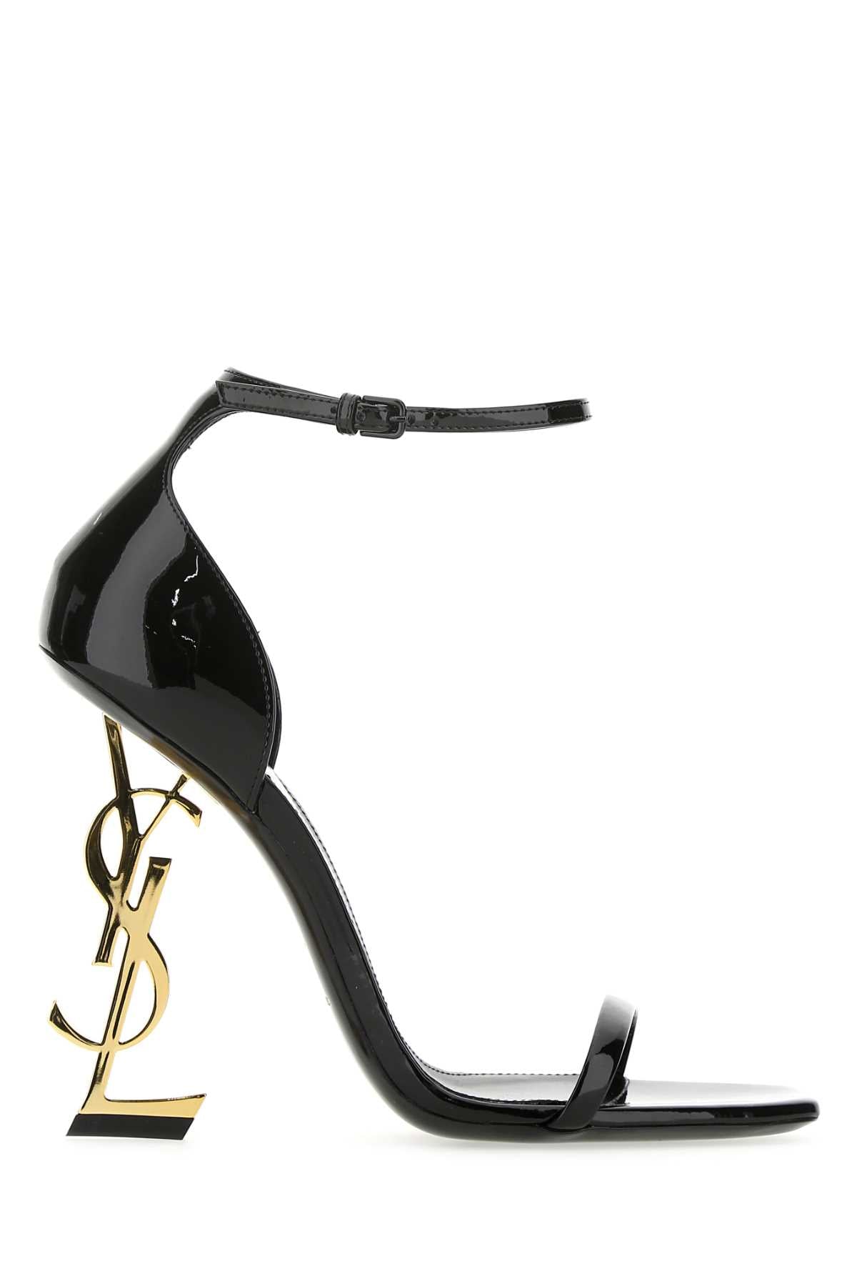 SAINT LAURENT Stylish Black Leather Opyum 110 Sandals - 12 cm Heel Height