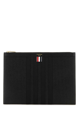 THOM BROWNE Sleek Black Leather Clutch - 35 cm x 26 cm