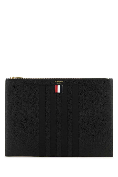 THOM BROWNE Sleek Black Leather Clutch - 35 cm x 26 cm