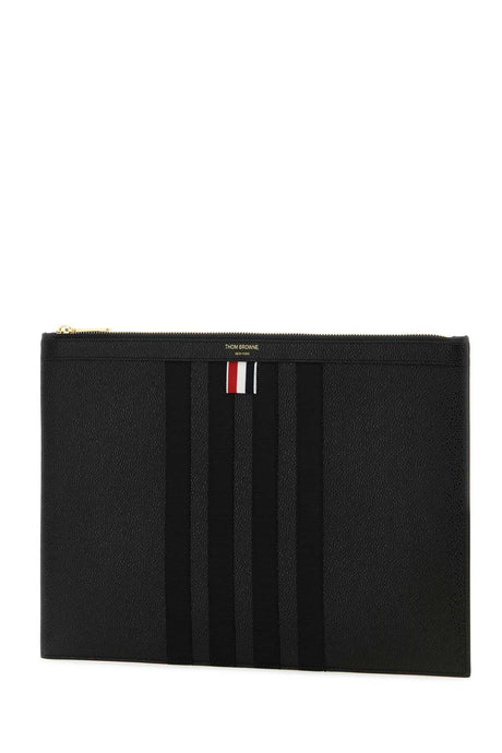 THOM BROWNE Sleek Black Leather Clutch - 35 cm x 26 cm