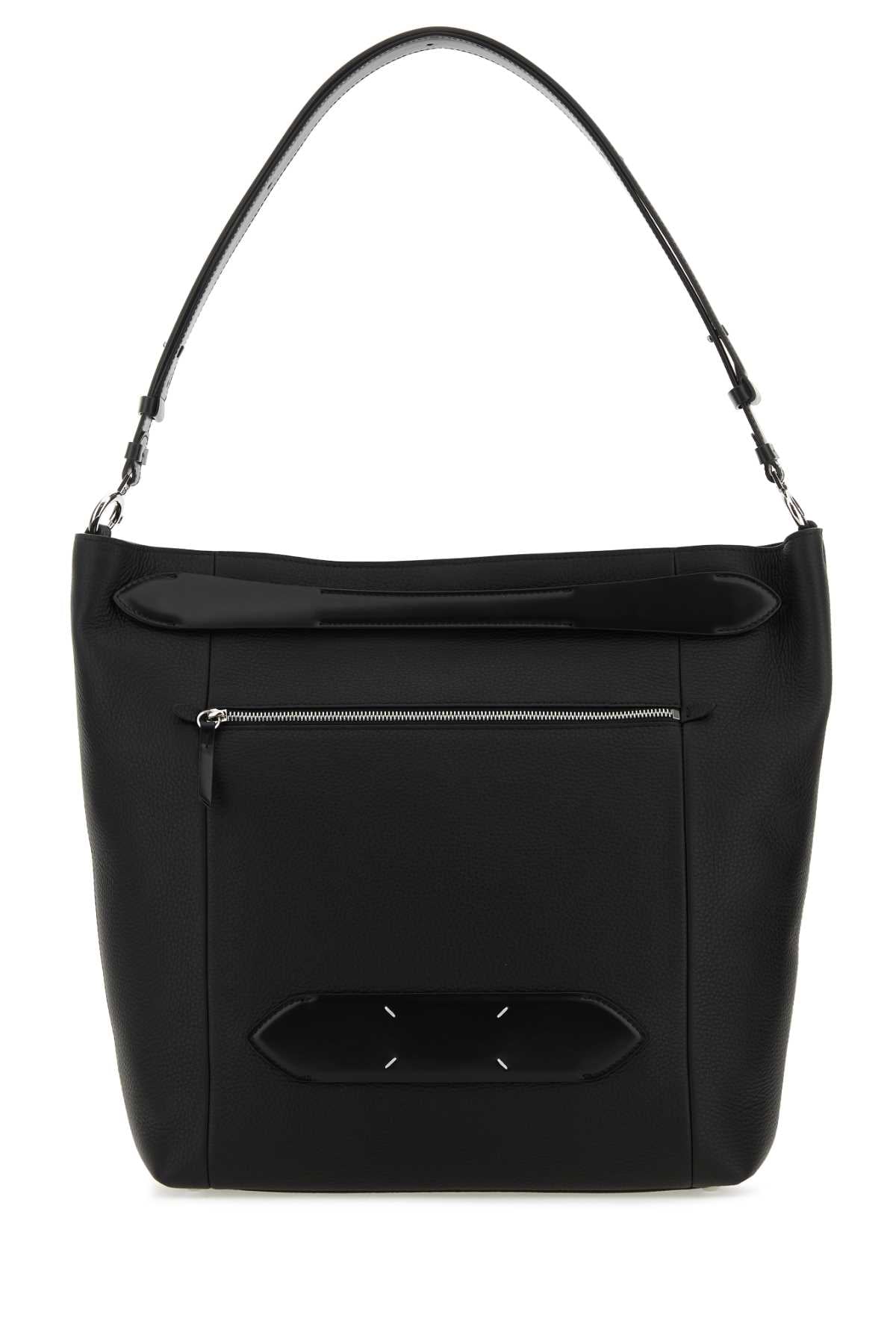 MAISON MARGIELA Elegant Black Leather Soft Shopping Handbag (37 cm x 41 cm x 13 cm)