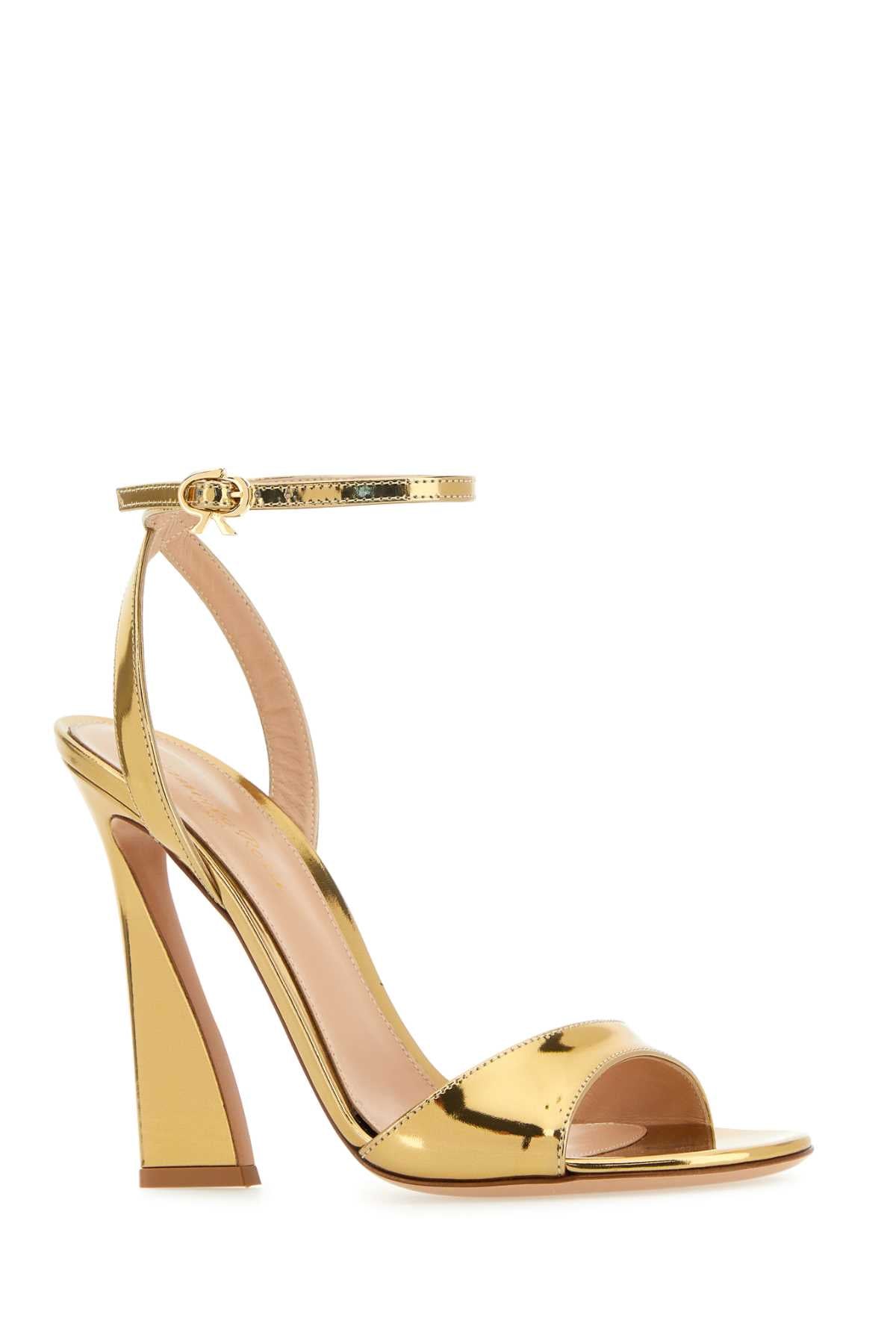 GIANVITO ROSSI Elevated Gold Leather Aura Sandals - 12 cm Heel