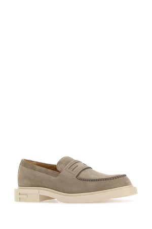 FENDI Dove Grey Suede Frame Loafers for Men