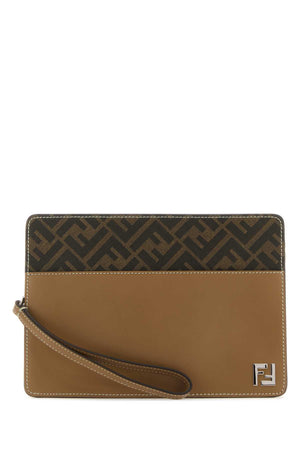 FENDI Embroidered Canvas and Leather Standing Clutch - 24cm x 17cm x 6cm