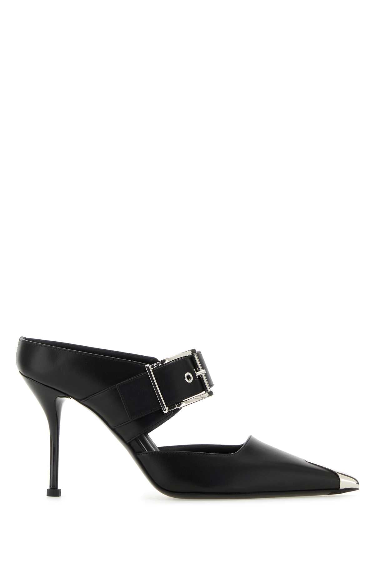 ALEXANDER MCQUEEN Black Leather Hardware Sabot - 9 cm Heel