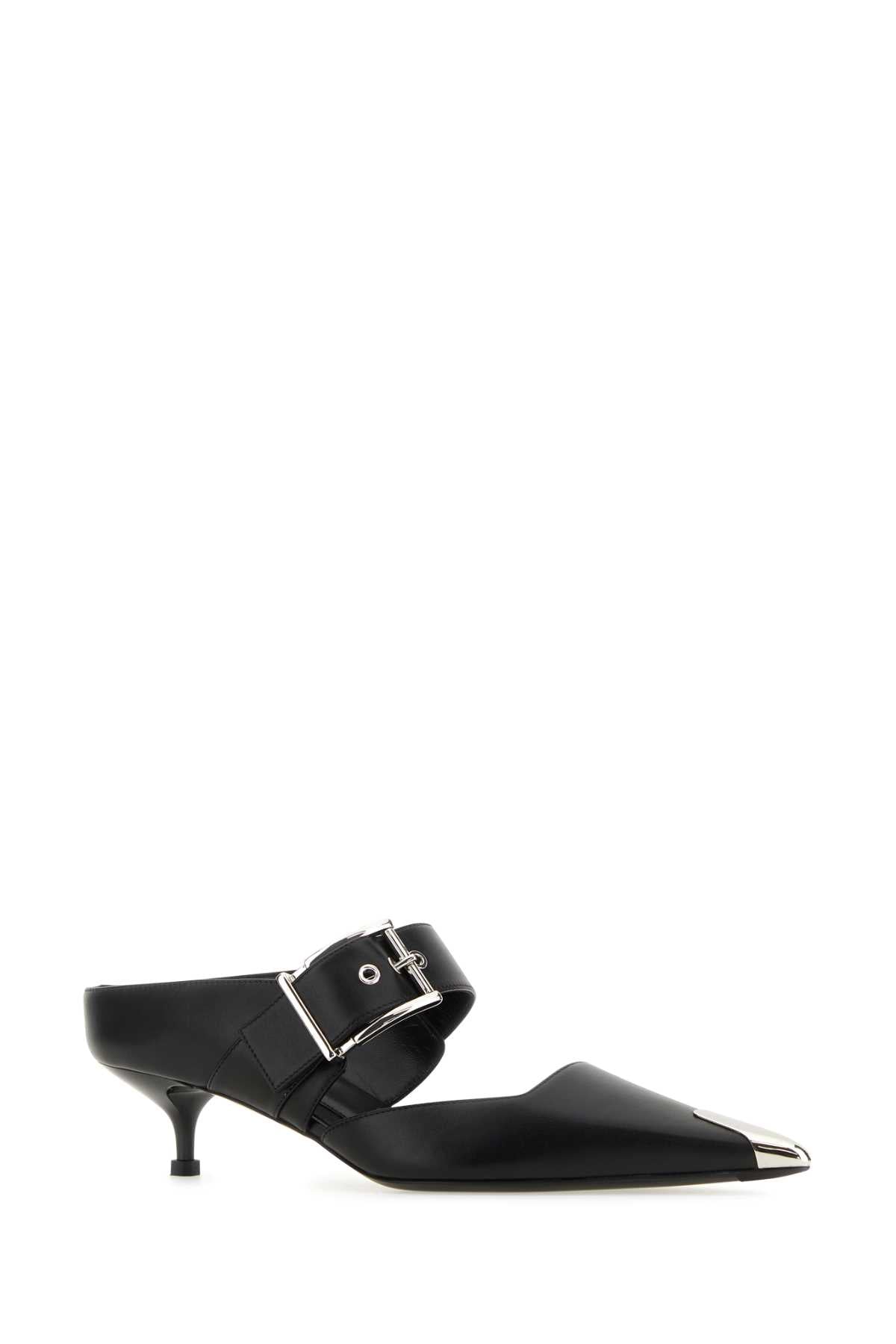 ALEXANDER MCQUEEN Elegant Black Leather Hardware Sabot Shoes - 3 cm Heel