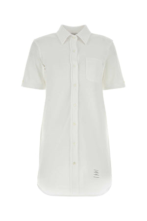 THOM BROWNE Chic White Piquet Mini Shirt Dress