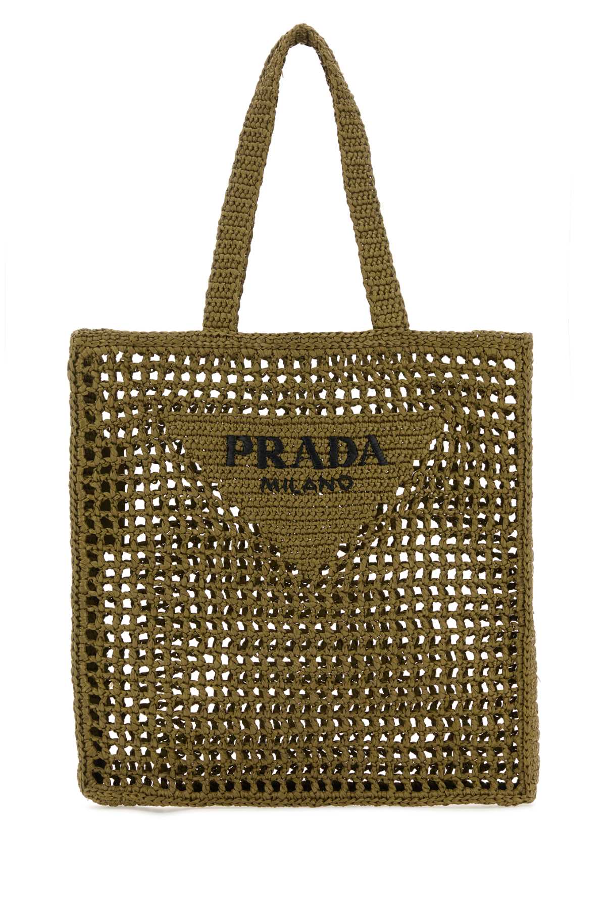 PRADA Khaki Crochet Shopping Handbag - 41cm x 42cm