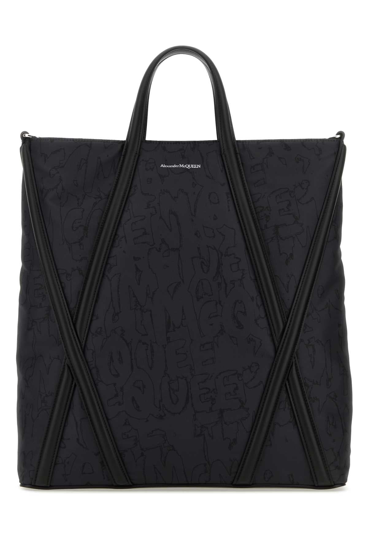 ALEXANDER MCQUEEN The Harness Black Nylon Shopping Handbag (37cm x 40cm)