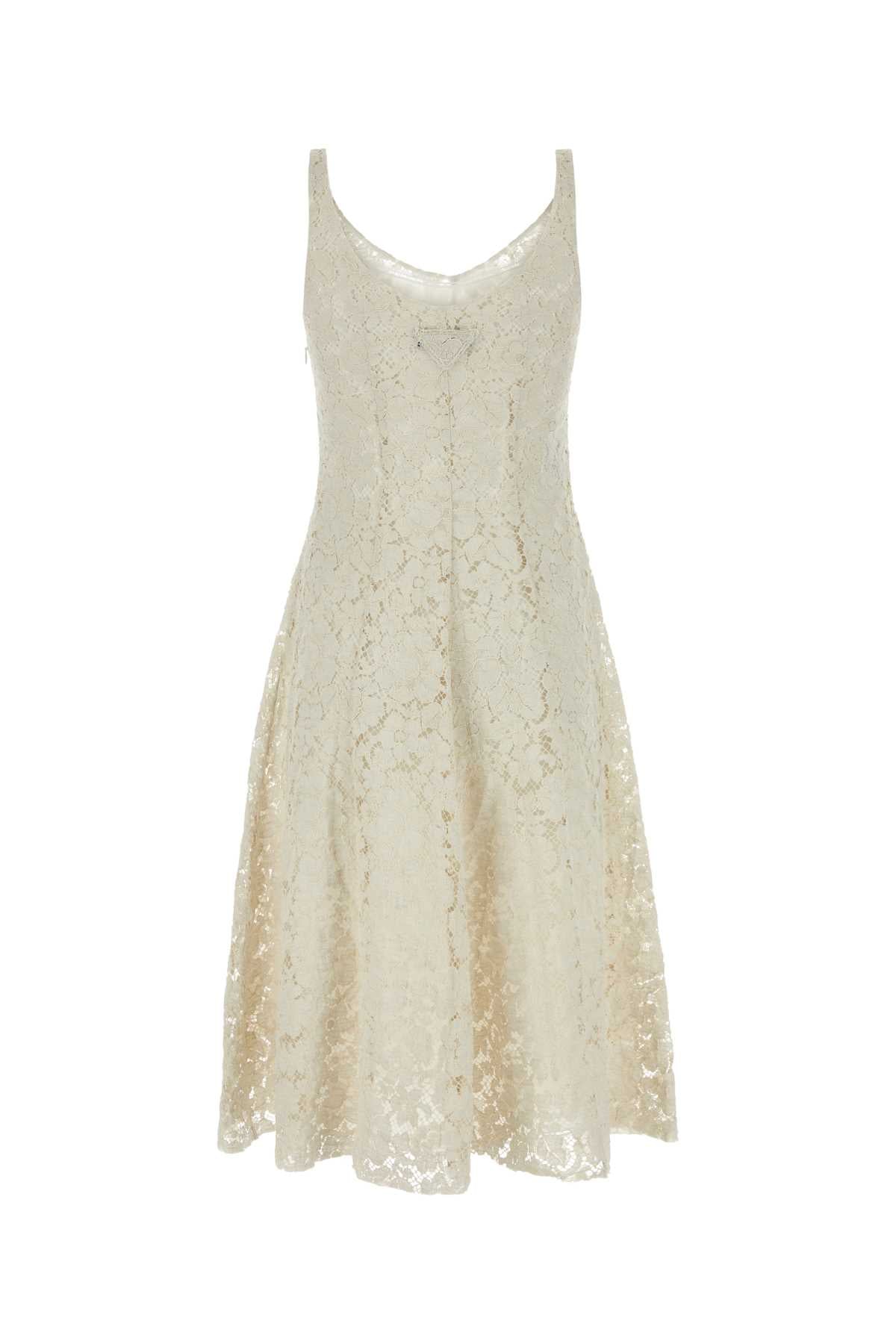 PRADA Elegant Ivory Lace Mini Dress