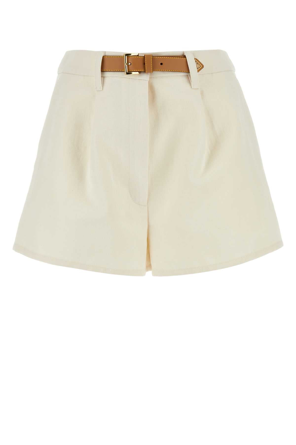 PRADA Ivory Cotton Blend Shorts