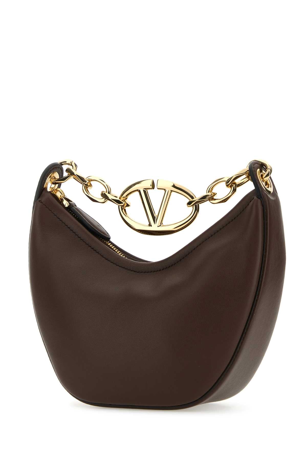 VALENTINO GARAVANI Brown Leather Mini Hobo Handbag with VLogo Moon Design