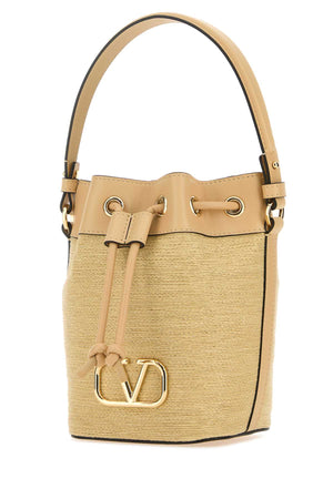 VALENTINO GARAVANI Mini Raffia Leather Bucket Handbag