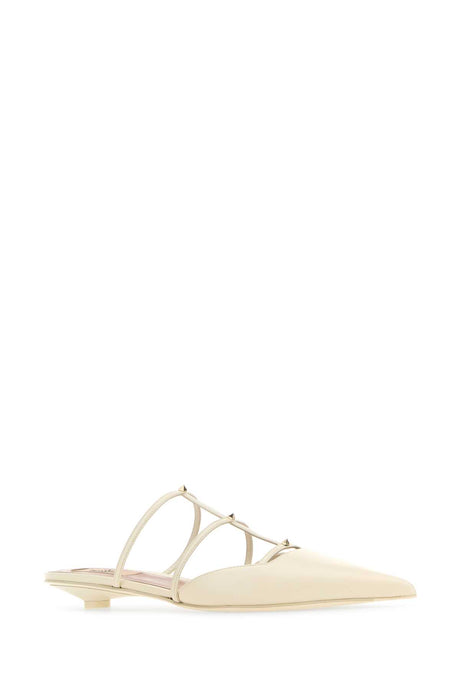 VALENTINO GARAVANI Ivory Leather Rockstud Wispy Flats - 2 cm Heel Height