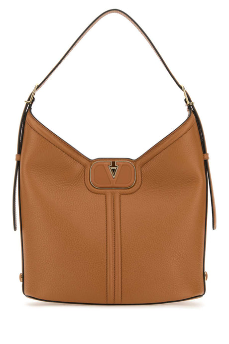 VALENTINO GARAVANI Camel Leather VLogo Handbag - 27x30x12 cm