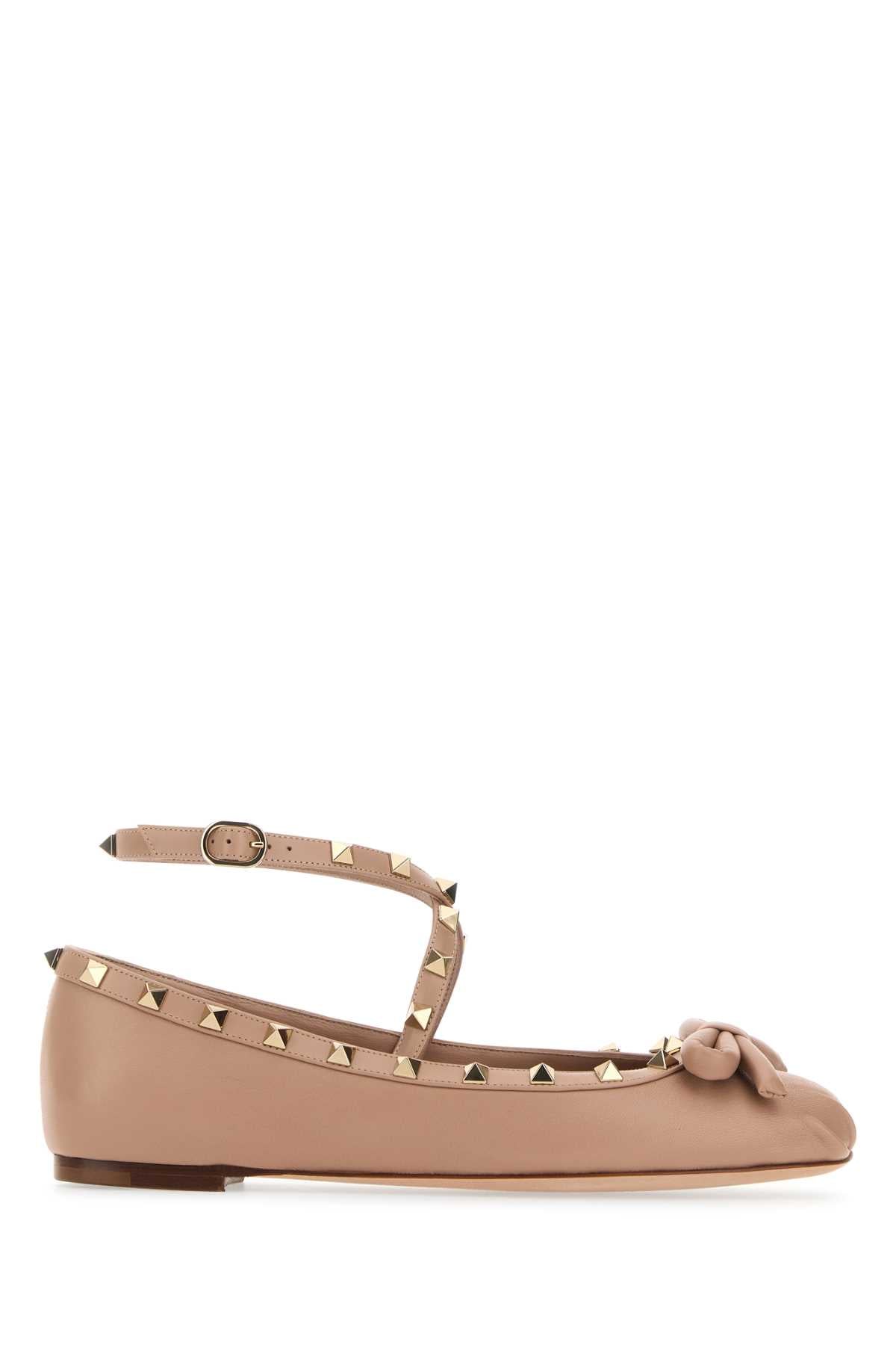 VALENTINO GARAVANI Antiqued Pink Nappa Leather Rockstud Ballerinas for Women