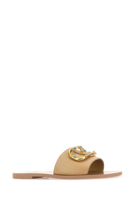 VALENTINO GARAVANI Beige Leather VLogo Slippers for Women