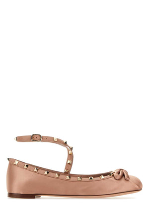 VALENTINO GARAVANI Powder Pink Satin Mini Rockstud Ballerinas