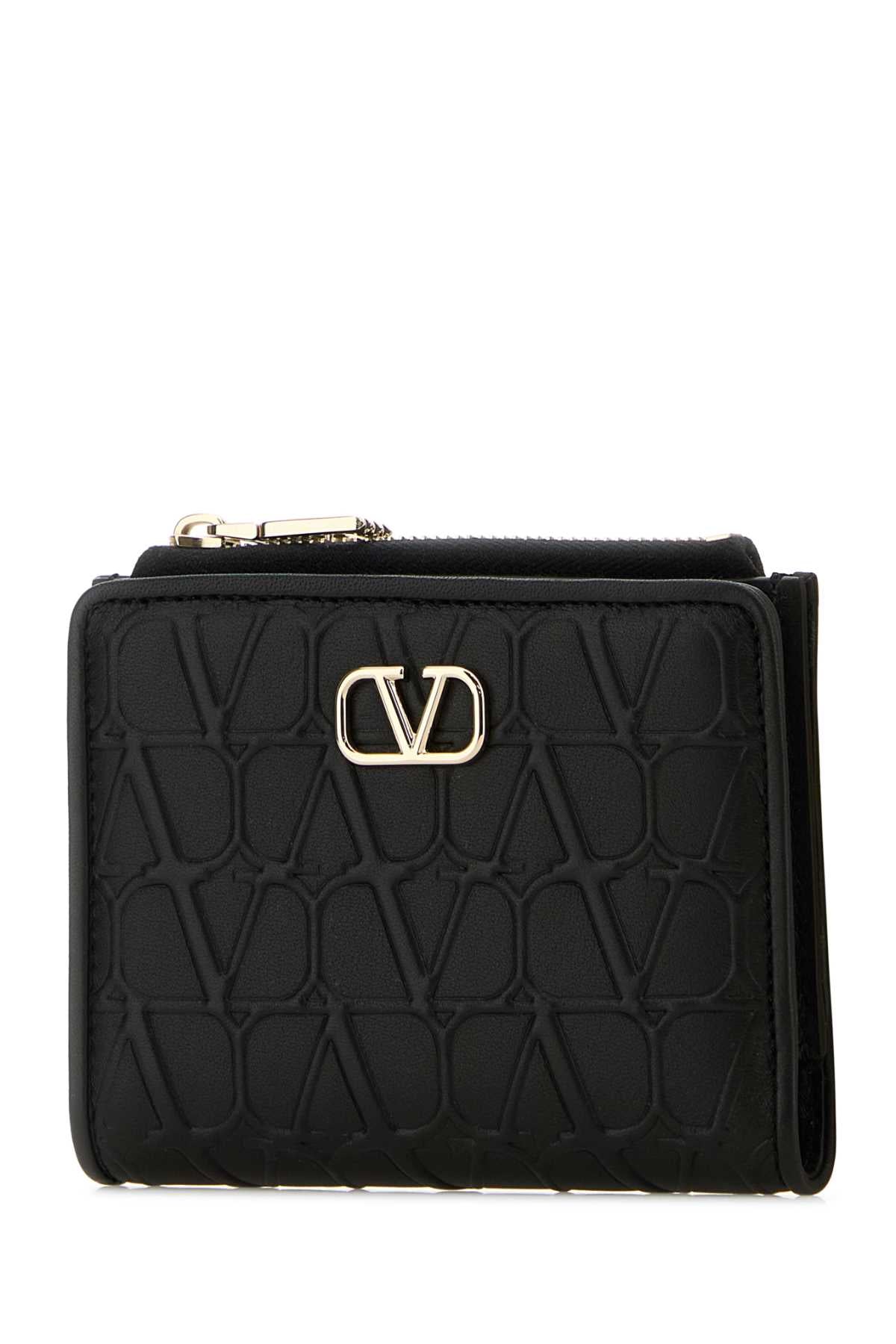 VALENTINO GARAVANI Mini Leather Wallet with Palladium Finishing - Black