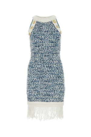 BALMAIN Light Blue Tweed Mini Dress