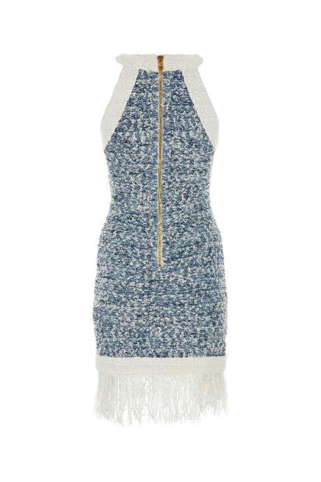 BALMAIN Light Blue Tweed Mini Dress