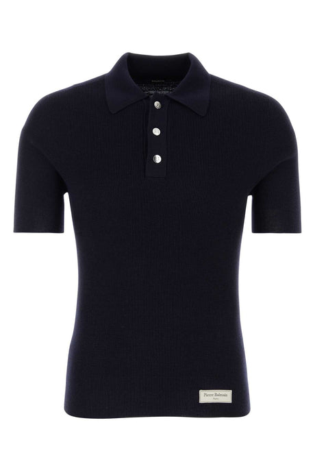 BALMAIN Midnight Blue Wool Polo Shirt for Men