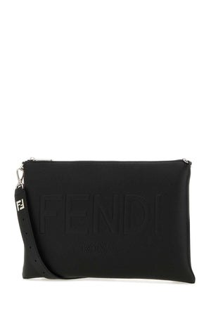 FENDI Stylish Black Leather Shoulder Handbag - 38cm x 25cm