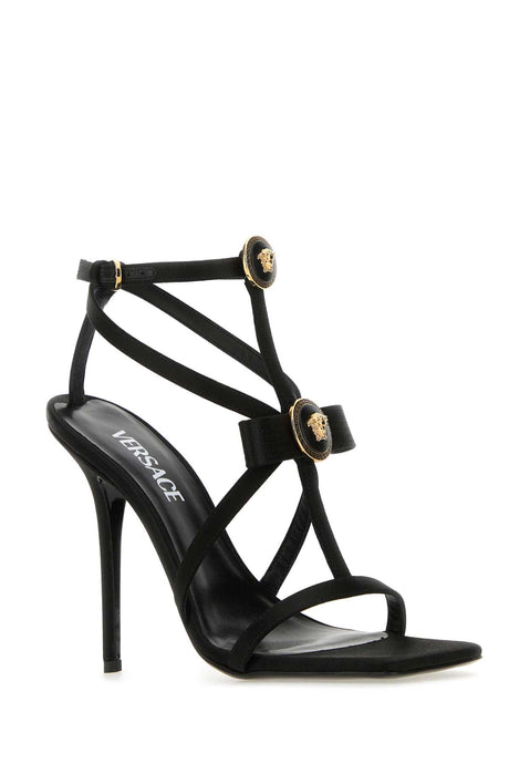 VERSACE Elegant Black Satin High Heel Sandals - 11 cm