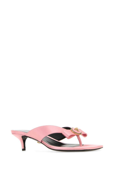 VERSACE Pink Satin Gianni Ribbon Thong Sandals - 4.5 cm Heel