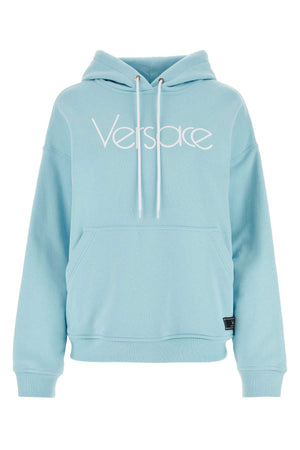 VERSACE Oversized Light Blue Cotton Sweatshirt for Women