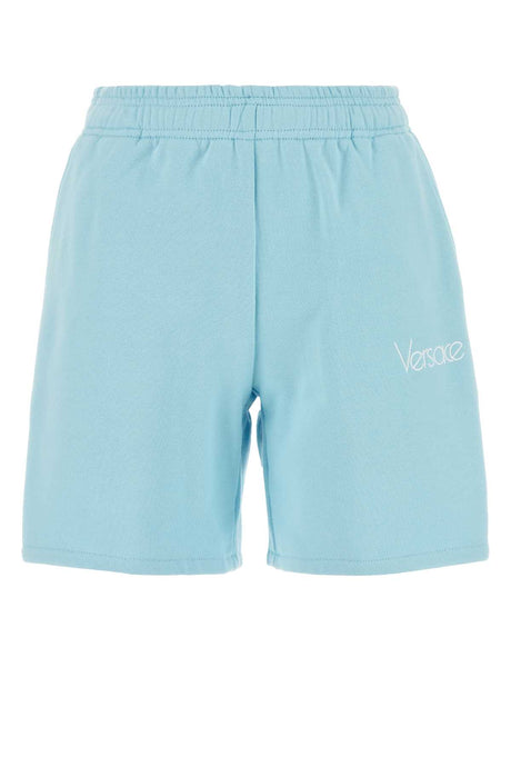 VERSACE Light Blue Cotton Mini Shorts for Women