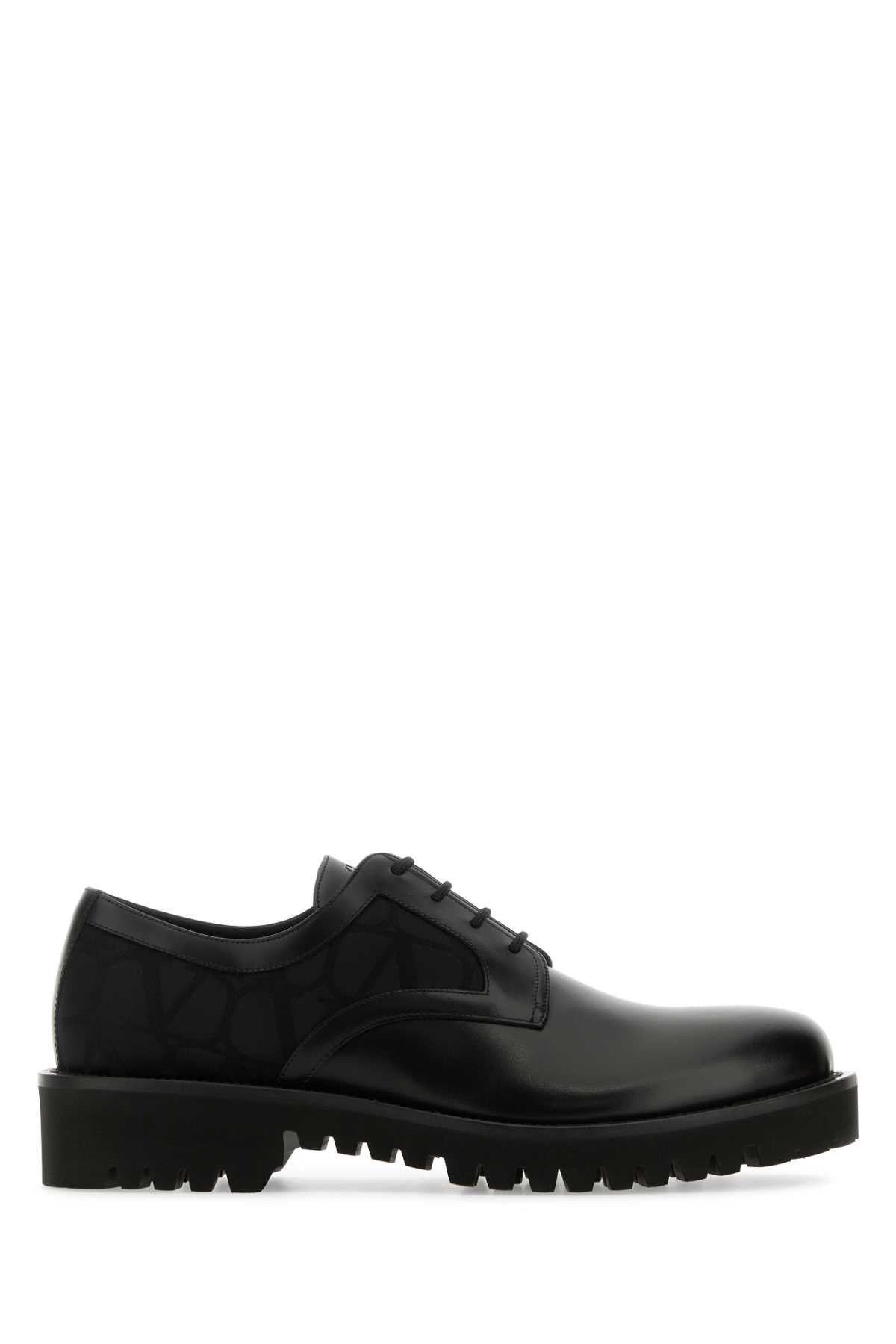 VALENTINO GARAVANI Black Leather and Tolie Iconographe Lace-Up Shoes