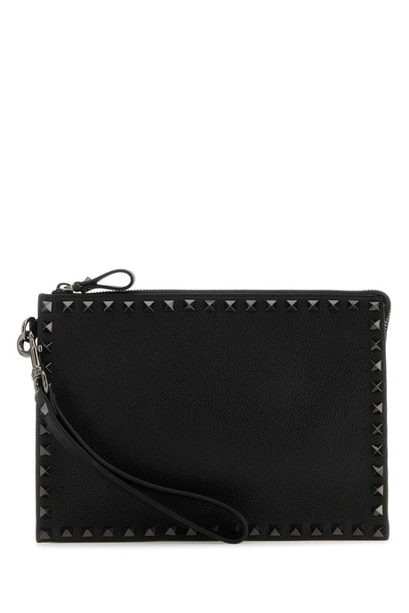 VALENTINO GARAVANI Mini Rockstud Leather Clutch - Stylish Black Accessory for Men