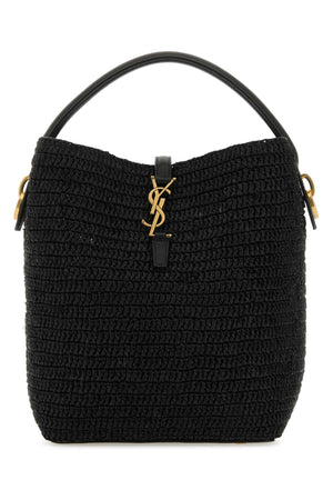 SAINT LAURENT Black Raffia Le 37 Bucket Handbag