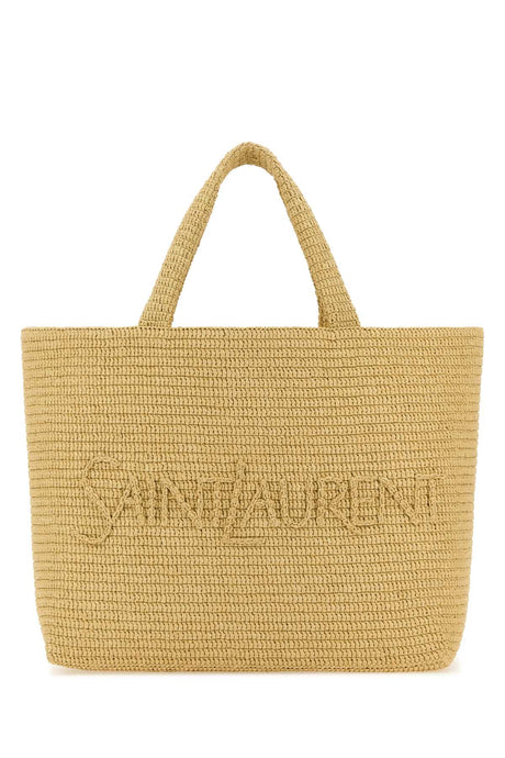 SAINT LAURENT Beige Raffia Shopping Handbag - Spacious Design