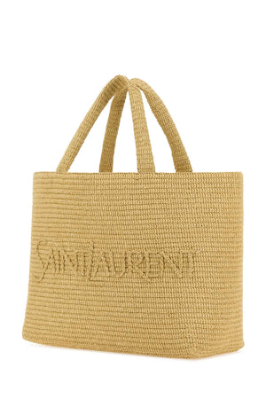 SAINT LAURENT Beige Raffia Shopping Handbag - Spacious Design