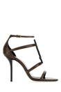 SAINT LAURENT Elegant Brown Leather Cassandra Sandals with 10 cm Heel