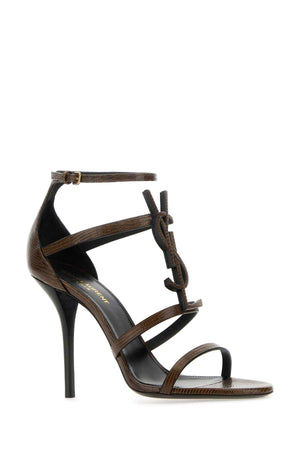 SAINT LAURENT Elegant Brown Leather Cassandra Sandals with 10 cm Heel