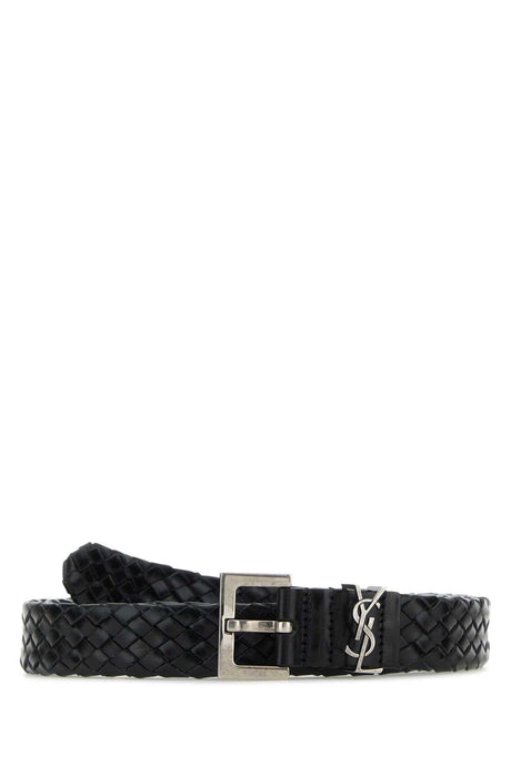 SAINT LAURENT Classic Black Leather 3 cm Cassandre Belt for Men