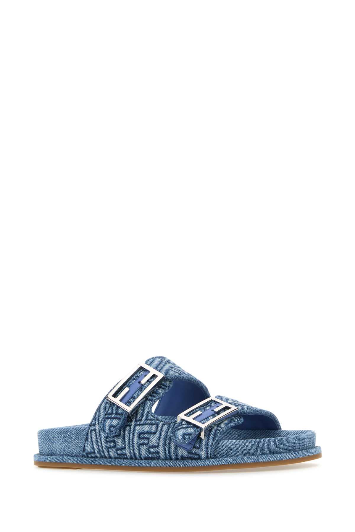 FENDI Embroidered Denim Feel Slippers for Women