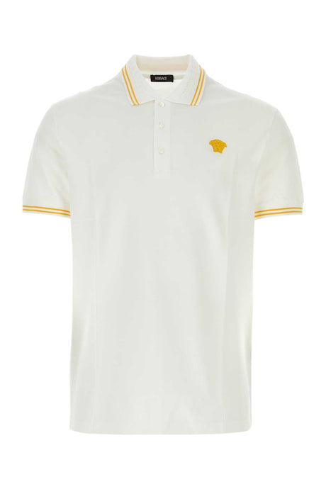 VERSACE Classic White Piquet Polo Shirt for Men