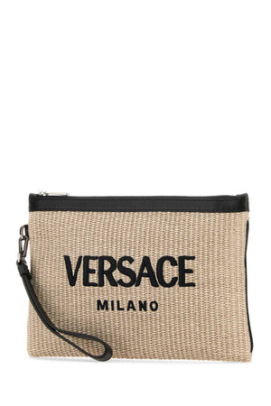 VERSACE Cappuccino Raffia Mini Clutch - 31 cm x 22 cm