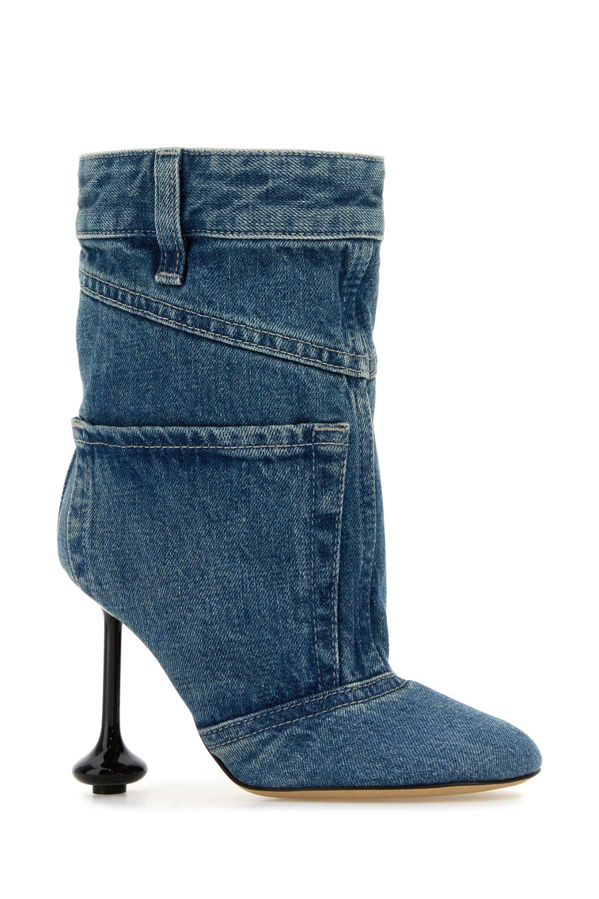 LOEWE Mini Denim Ankle Boots with 9 cm Heel