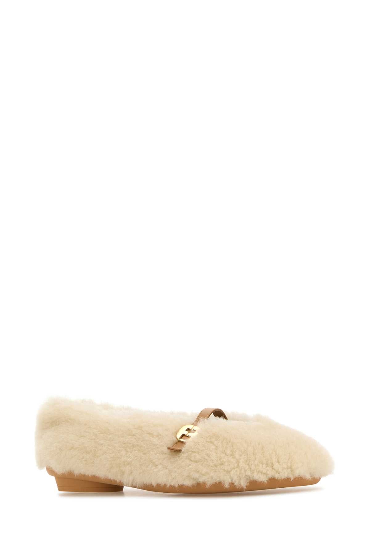 SALVATORE FERRAGAMO Ivory Shearling Ballerinas for Women