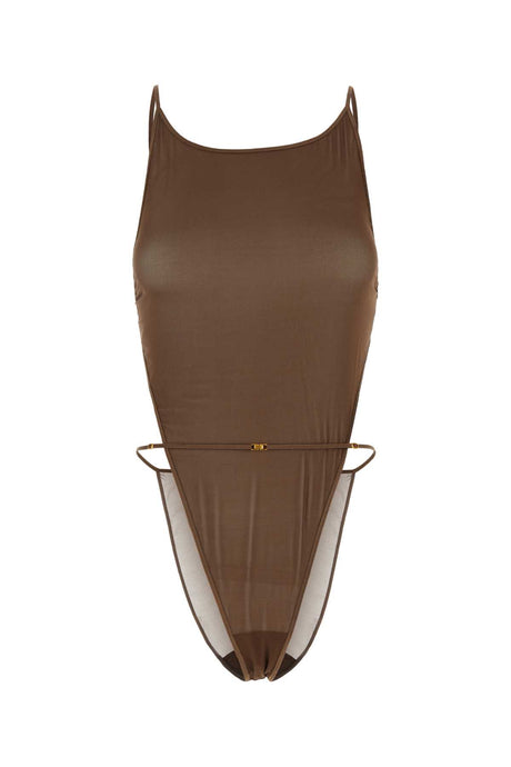 SAINT LAURENT Brown Stretch Silk Bodysuit for Women