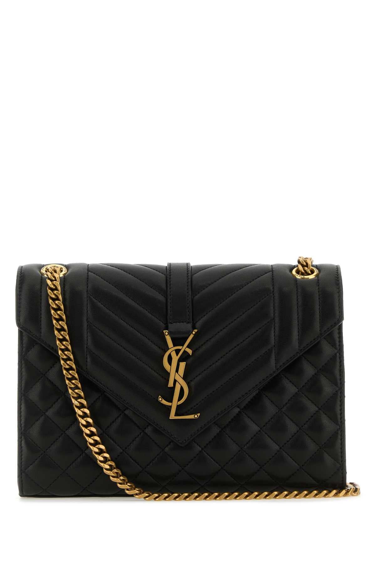 SAINT LAURENT Black Leather Medium Envelope Shoulder Handbag